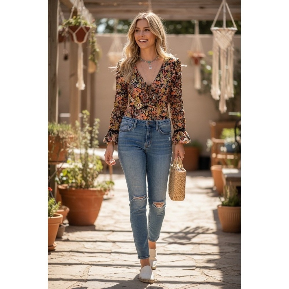 Free People Intimately Heat Wave Bodysuit Floral Long Sleeve Size S boho $88 NWT